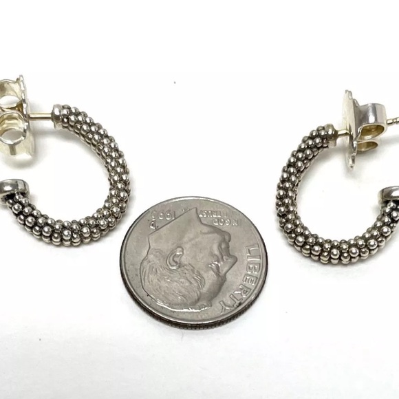Lagos Sterling Silver Small Caviar Hoop Earrings w/ 14K Gold Posts, 5.45g - Picture 7 of 14